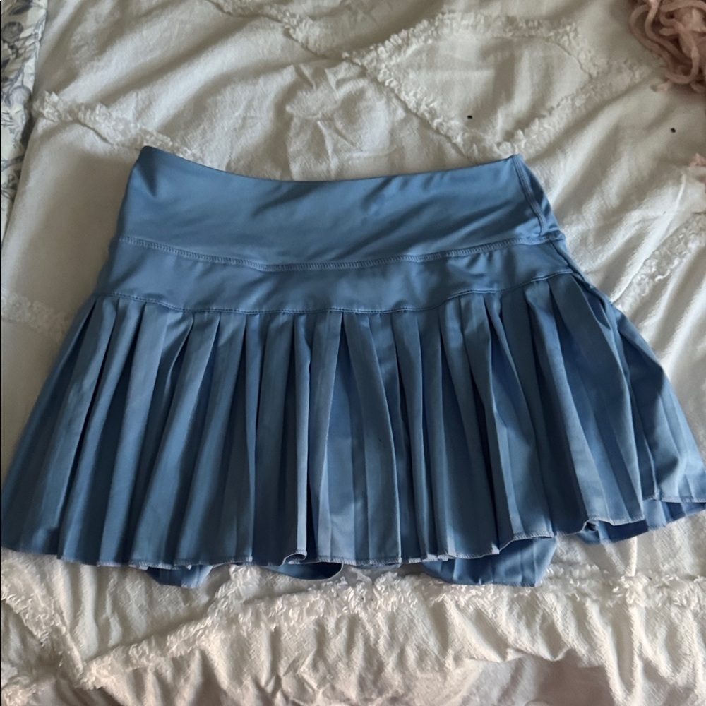 Blue Pleated Mini Skirt